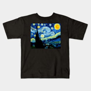 8 bit Starry night painting Kids T-Shirt